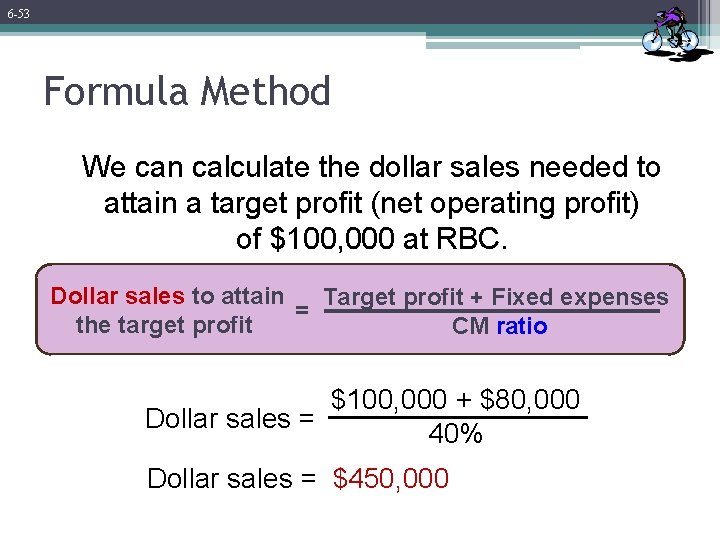 6 -53 Formula Method We can calculate the dollar sales needed to attain a