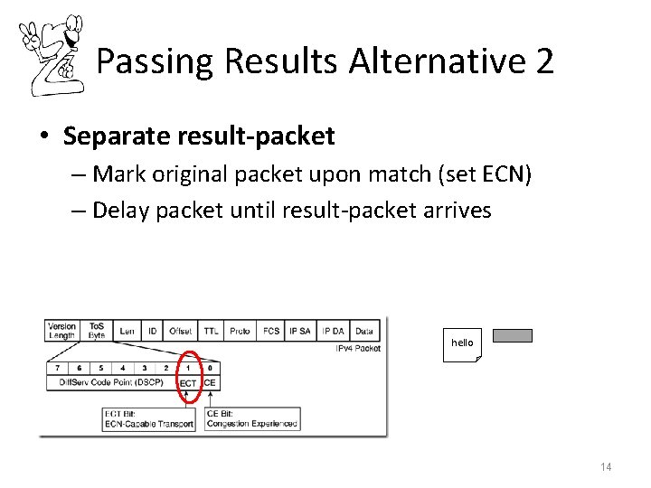 Passing Results Alternative 2 • Separate result-packet – Mark original packet upon match (set