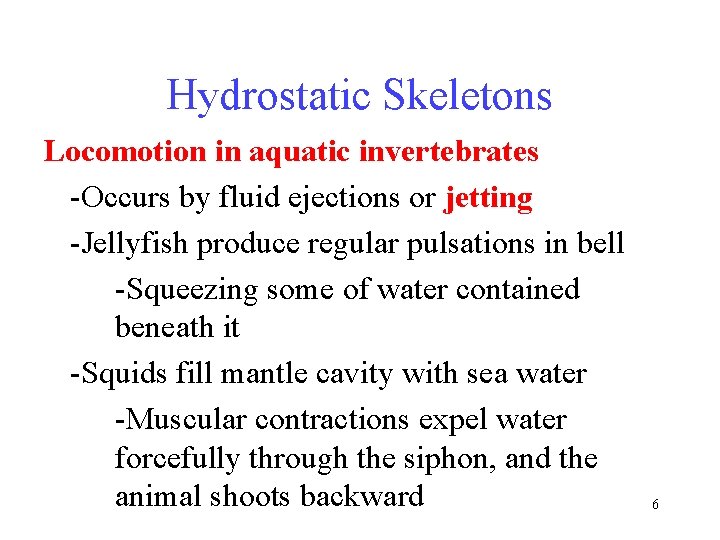 Hydrostatic Skeletons Locomotion in aquatic invertebrates -Occurs by fluid ejections or jetting -Jellyfish produce