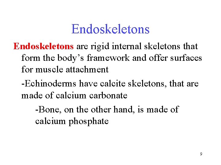 Endoskeletons are rigid internal skeletons that form the body’s framework and offer surfaces for