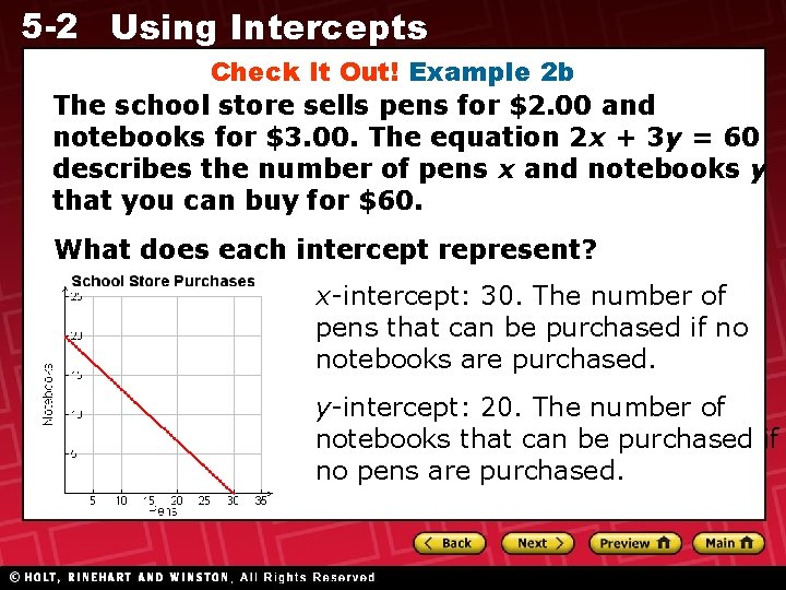 5 -2 Using Intercepts Check It Out! Example 2 b The school store sells