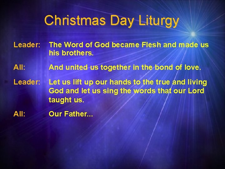 Christmas Day Liturgy Leader: The Word of God became Flesh and made us his