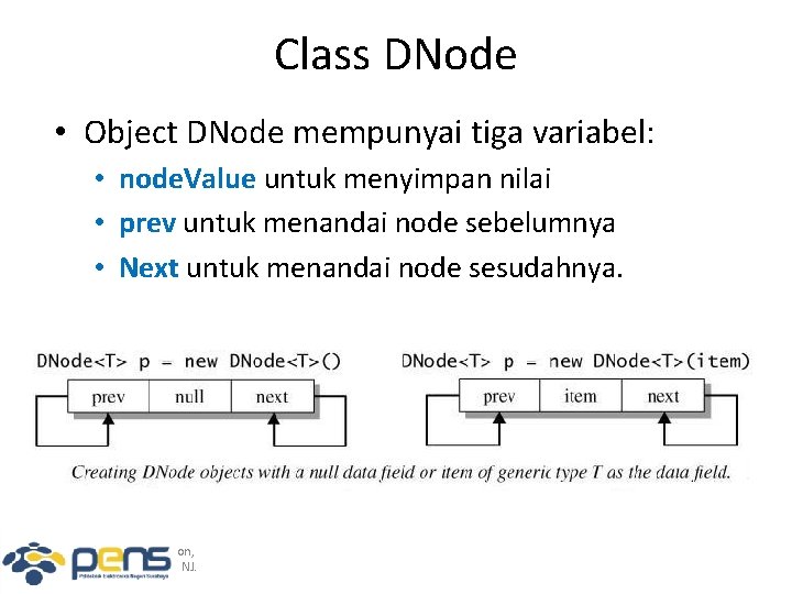 Class DNode • Object DNode mempunyai tiga variabel: • node. Value untuk menyimpan nilai