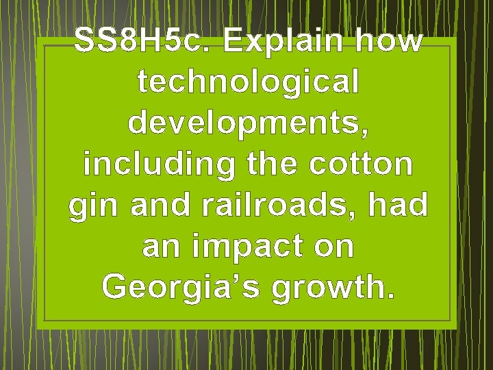 SS 8 H 5 c. Explain how technological developments, including the cotton gin and