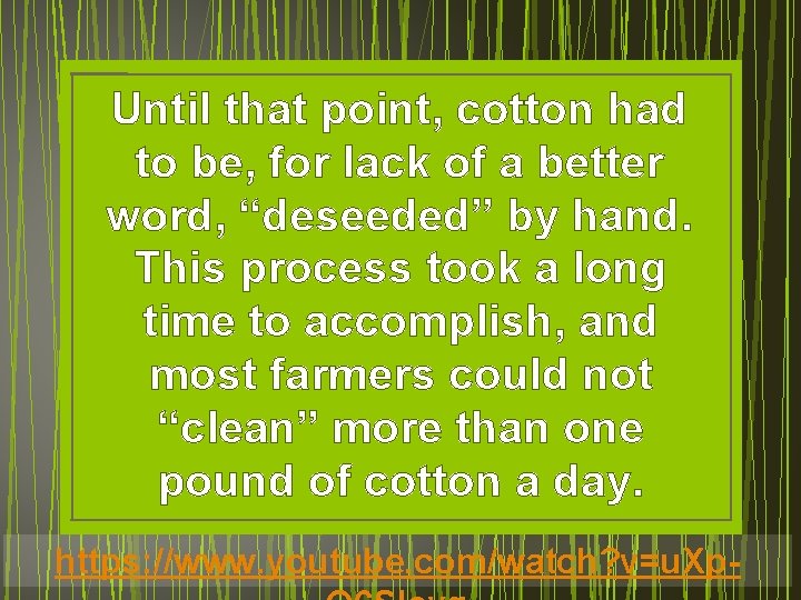 Until that point, cotton had to be, for lack of a better word, “deseeded”