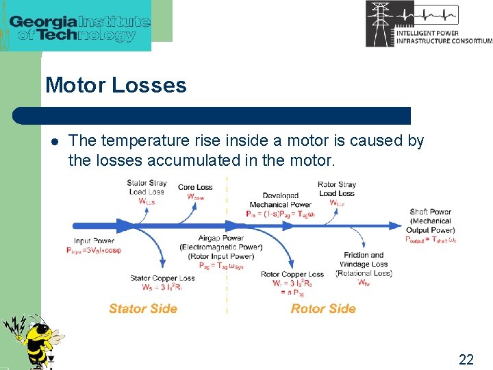 Motor Losses l The temperature rise inside a motor is caused by the losses