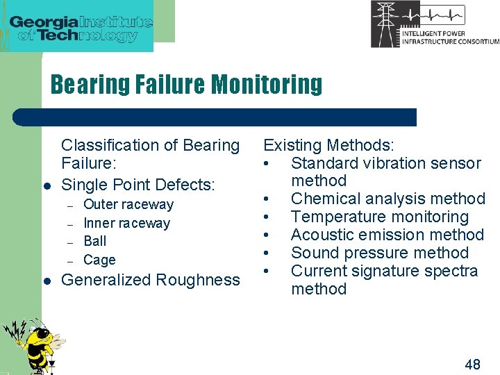 Bearing Failure Monitoring l Classification of Bearing Failure: Single Point Defects: – – l