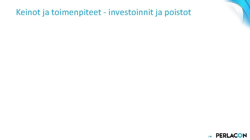 Keinot ja toimenpiteet - investoinnit ja poistot 148 