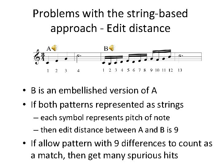 Problems with the string-based approach - Edit distance • B is an embellished version