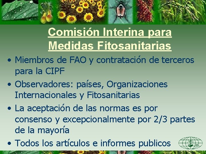 Comisión Interina para Medidas Fitosanitarias • Miembros de FAO y contratación de terceros para