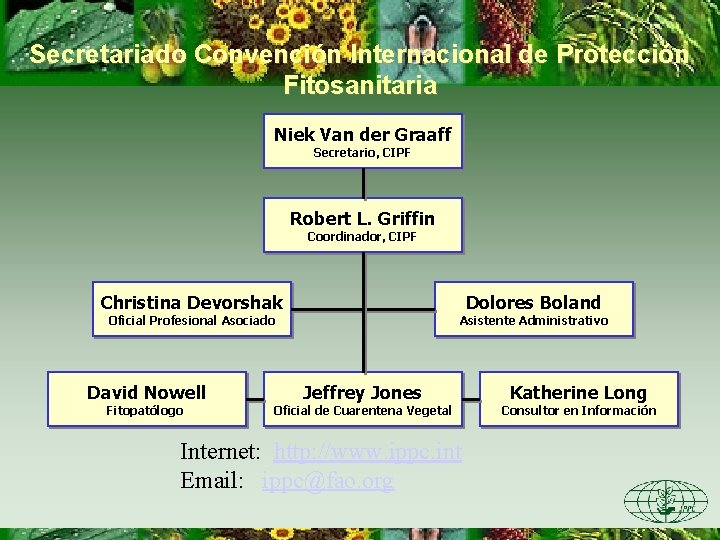 Secretariado Convención Internacional de Protección Fitosanitaria Niek Van der Graaff Secretario, CIPF Robert L.