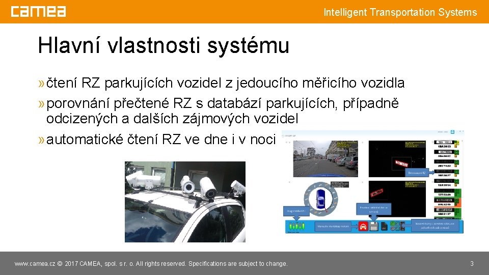 Intelligent Inteligentní Transportation dopravní Systems systémy Hlavní vlastnosti systému » čtení RZ parkujících vozidel