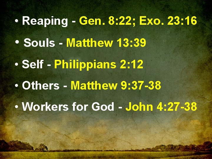  • Reaping - Gen. 8: 22; Exo. 23: 16 • Souls - Matthew