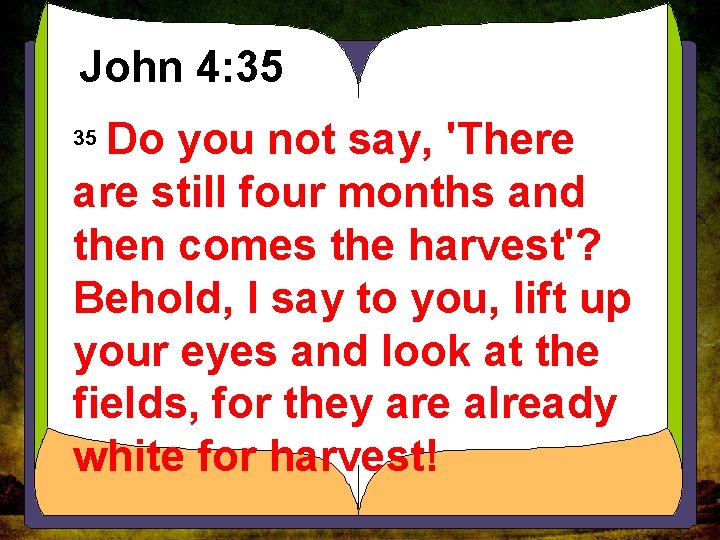 John 4: 35 Do you not say, 'There are still four months and then