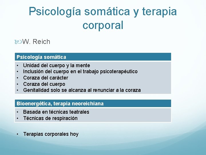 Psicología somática y terapia corporal W. Reich Psicología somática • • • Unidad del