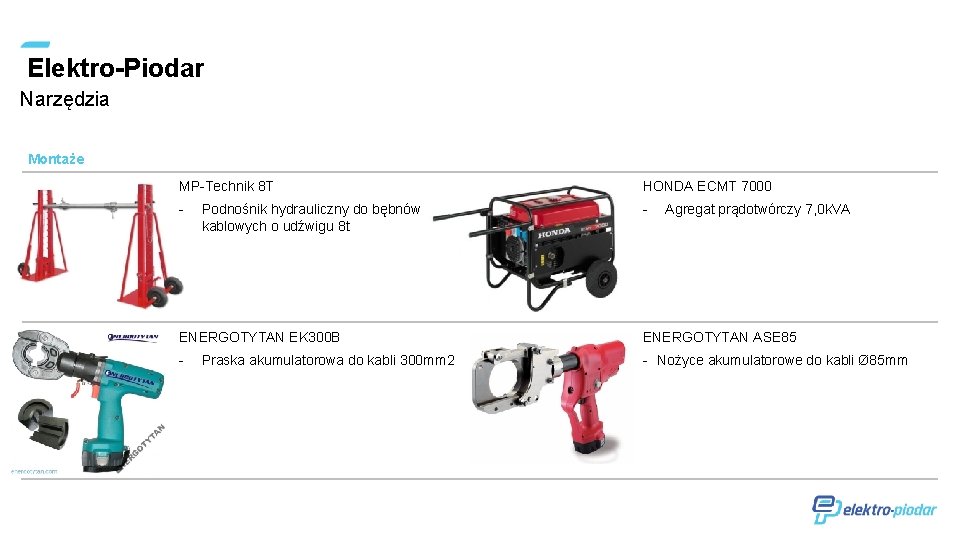 Elektro-Piodar Narzędzia Montaże MP-Technik 8 T HONDA ECMT 7000 - - Podnośnik hydrauliczny do