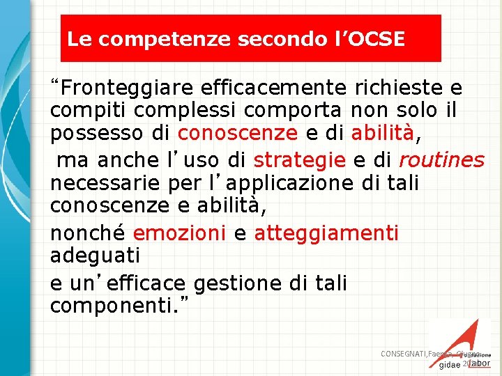 Le competenze secondo l’OCSE “Fronteggiare efficacemente richieste e compiti complessi comporta non solo il