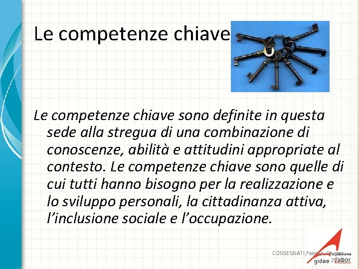 Le competenze chiave sono definite in questa sede alla stregua di una combinazione di