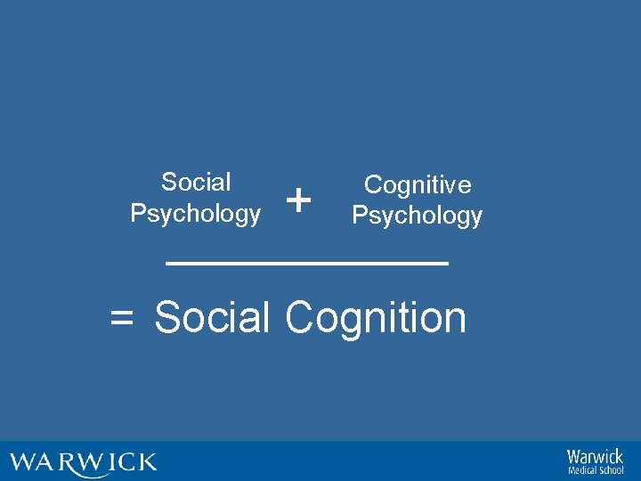 Social Psychology + Cognitive Psychology = Social Cognition 