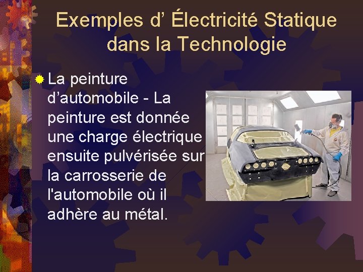 Exemples d’ Électricité Statique dans la Technologie ® La peinture d’automobile - La peinture