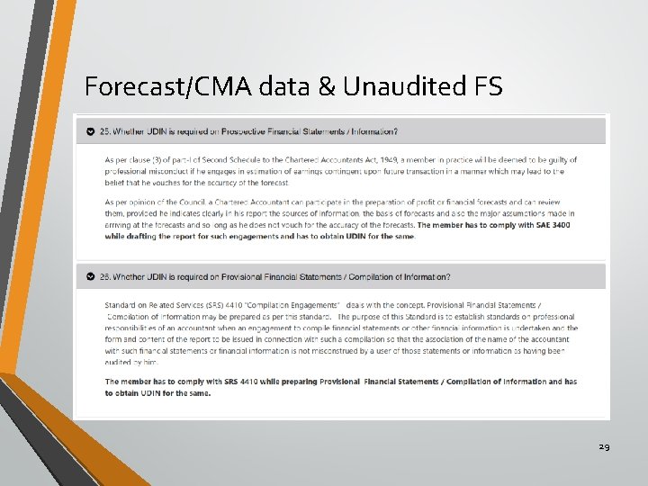 Forecast/CMA data & Unaudited FS 29 