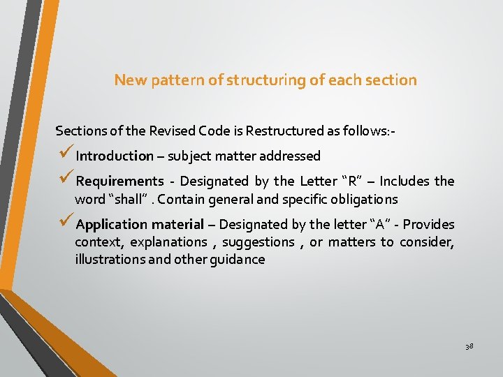 New pattern of structuring of each section Sections of the Revised Code is Restructured