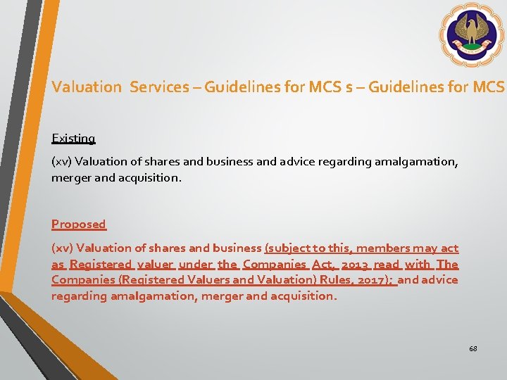 Valuation Services – Guidelines for MCS Existing (xv) Valuation of shares and business and