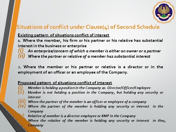 Situations of conflict under Clause(4) of Second Schedule Existing pattern of situations conflict of