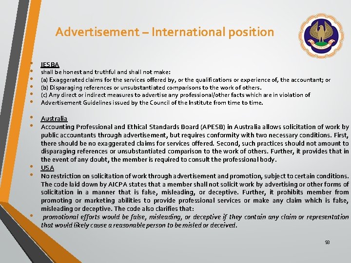 Advertisement – International position • IESBA • • Australia Accounting Professional and Ethical Standards