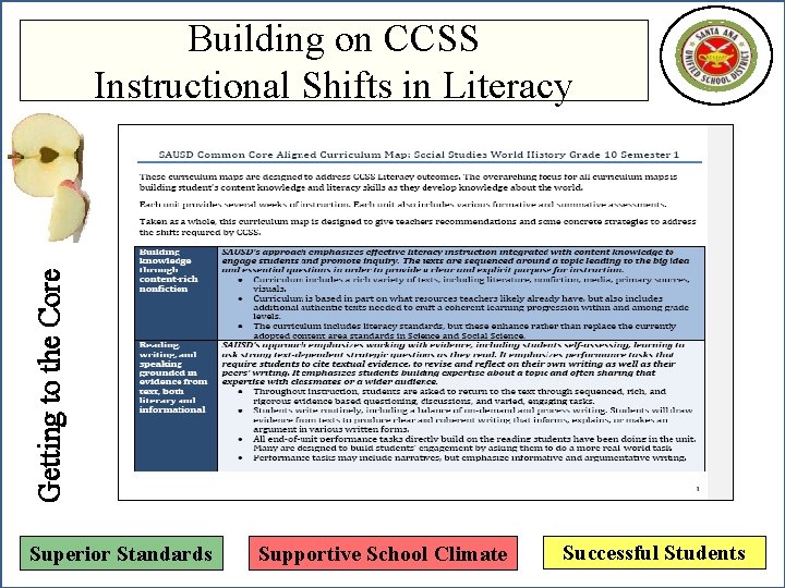 Getting to the Core Building on CCSS Instructional Shifts in Literacy Superior Standards Supportive