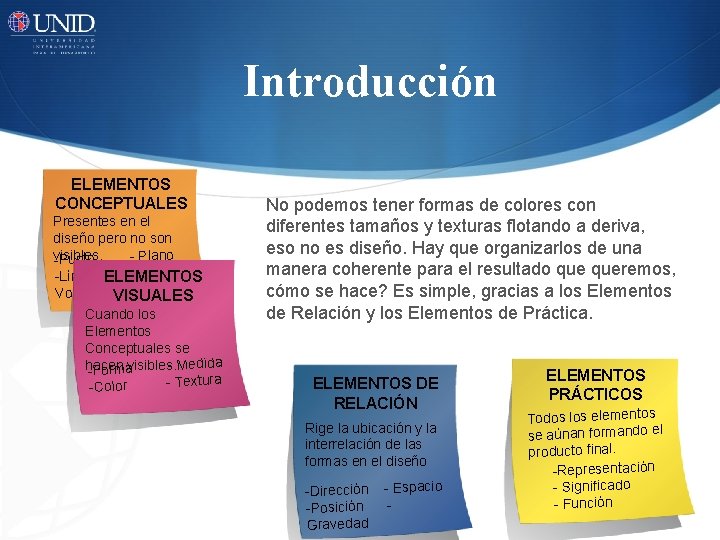 Introducción ELEMENTOS CONCEPTUALES Presentes en el diseño pero no son visibles. -Punto - Plano
