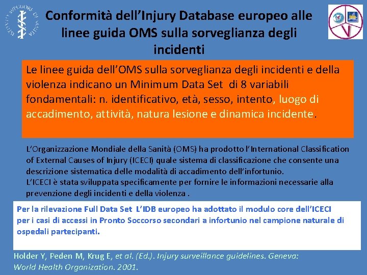 Conformità dell’Injury Database europeo alle linee guida OMS sulla sorveglianza degli incidenti Le linee