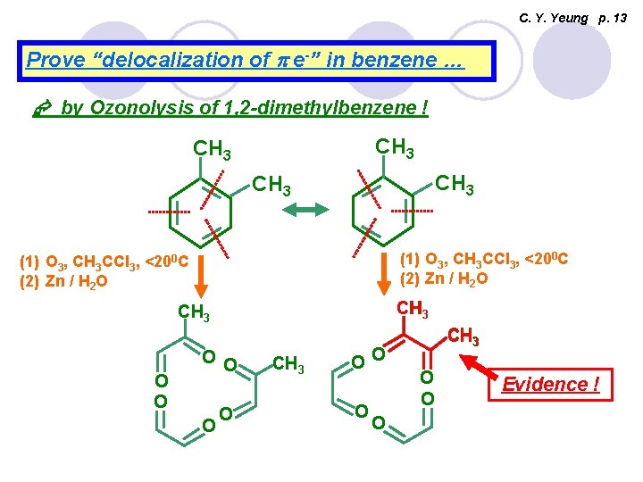 C. Y. Yeung p. 13 Prove “delocalization of p e-” in benzene … by
