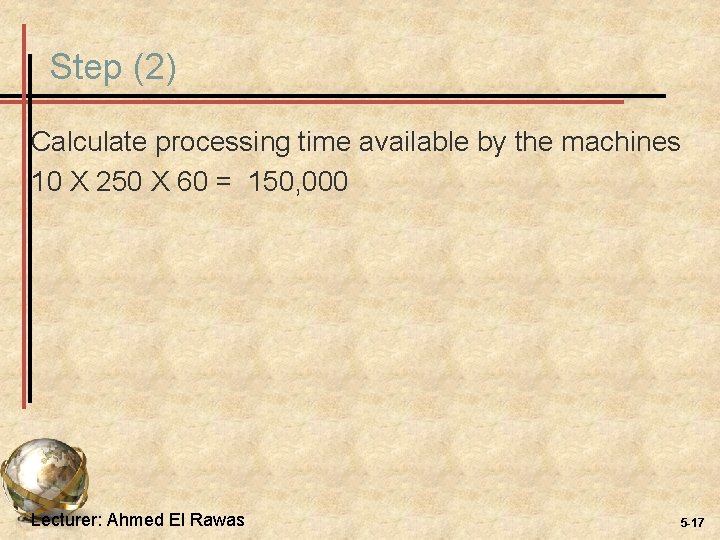 Step (2) Calculate processing time available by the machines 10 X 250 X 60