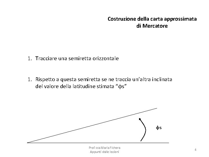 Costruzione della carta approssimata di Mercatore 1. Tracciare una semiretta orizzontale 1. Rispetto a