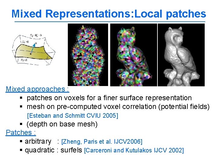 Mixed Representations: Local patches Mixed approaches : § patches on voxels for a finer