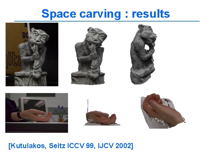 Space carving : results [Kutulakos, Seitz ICCV 99, IJCV 2002] 