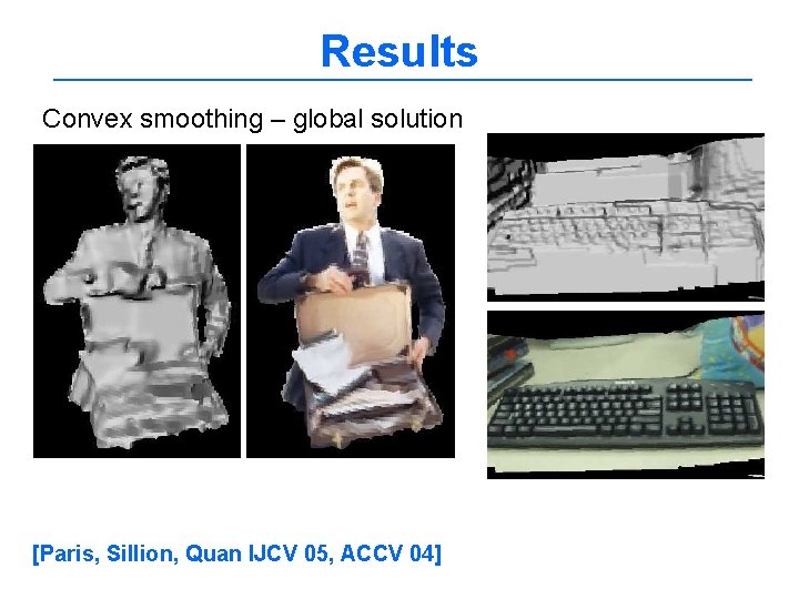 Results Convex smoothing – global solution [Paris, Sillion, Quan IJCV 05, ACCV 04] 