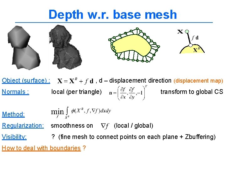 Depth w. r. base mesh Object (surface) : Normals : , d – displacement