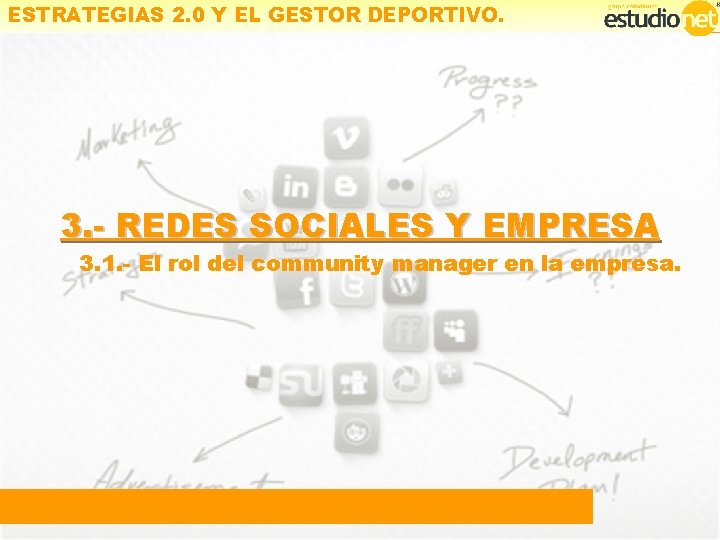 ESTRATEGIAS 2. 0 Y EL GESTOR DEPORTIVO. 3. - REDES SOCIALES Y EMPRESA 3.