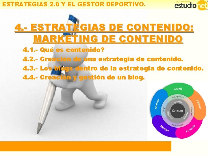 ESTRATEGIAS 2. 0 Y EL GESTOR DEPORTIVO. 4. - ESTRATEGIAS DE CONTENIDO: MARKETING DE