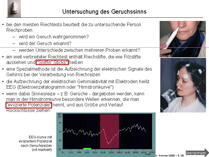 Untersuchung des Geruchssinns • bei den meisten Riechtests beurteilt die zu untersuchende Person Riechproben: