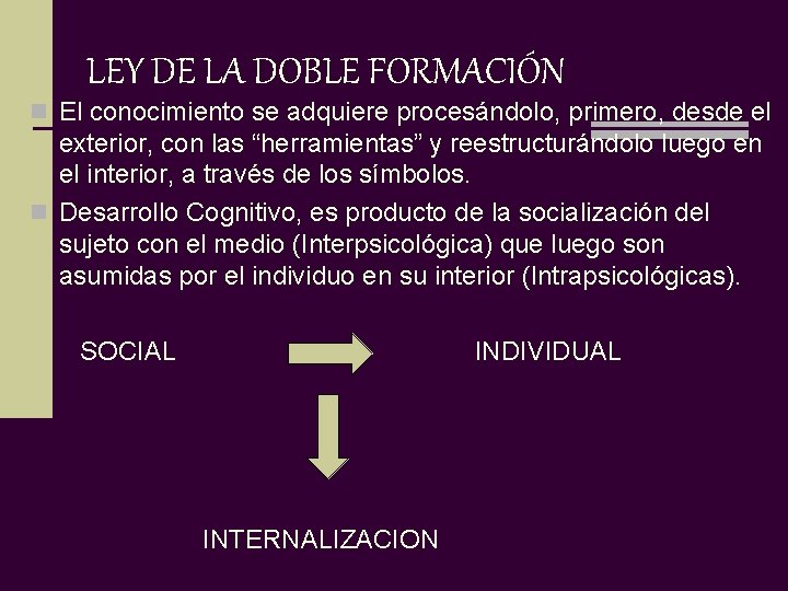 LEY DE LA DOBLE FORMACIÓN n El conocimiento se adquiere procesándolo, primero, desde el