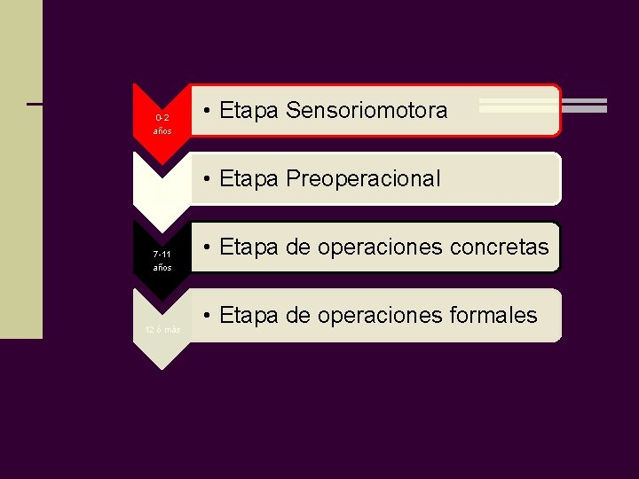 0 -2 años 2 -7 años 7 -11 años 12 ó màs • Etapa