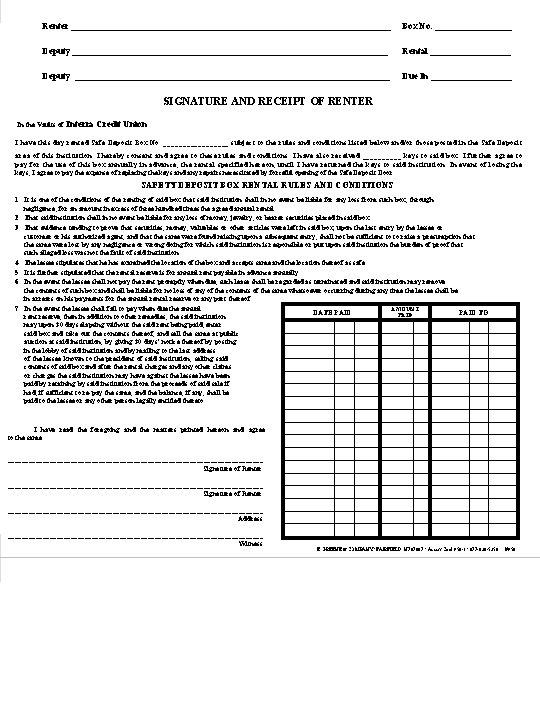 Renter ____________________________________ Box No. _________ Deputy ___________________________________ Rental _________ Deputy ___________________________________ Due In _________