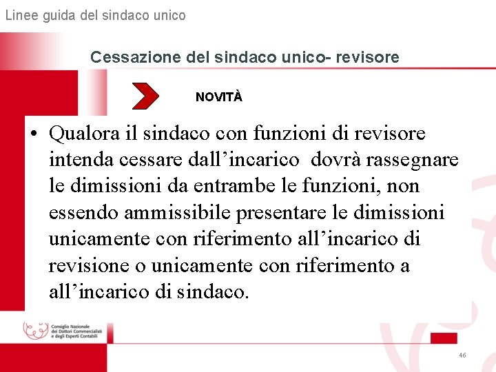 Linee guida del sindaco unico Cessazione del sindaco unico- revisore NOVITÀ • Qualora il Linee guida del sindaco unico Cessazione del sindaco unico- revisore NOVITÀ • Qualora il