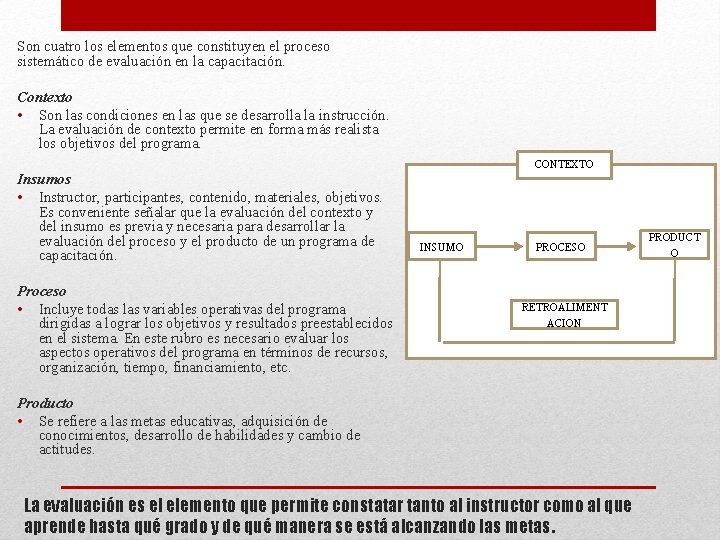 Son cuatro los elementos que constituyen el proceso sistemático de evaluación en la capacitación.
