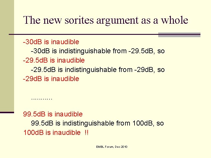 The new sorites argument as a whole -30 d. B is inaudible -30 d.