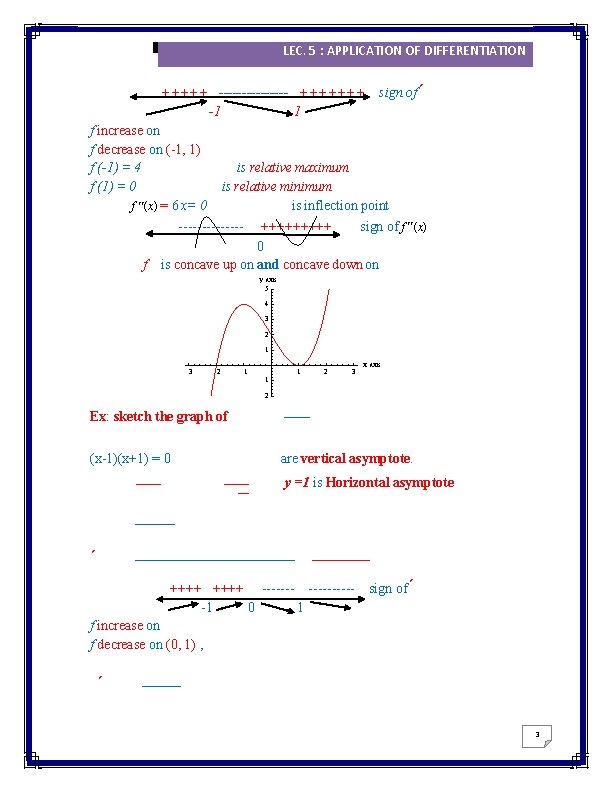 2016/2017 LEC. 5 : APPLICATION OF DIFFERENTIATION +++++ -------- +++++++ 1 -1 sign of