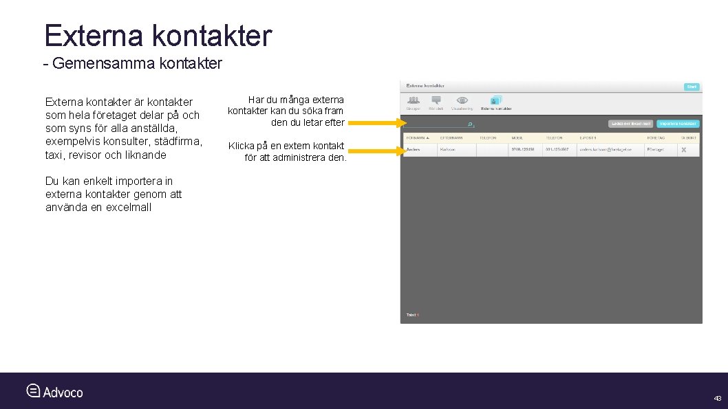 Externa kontakter - Gemensamma kontakter Externa kontakter är kontakter som hela företaget delar på